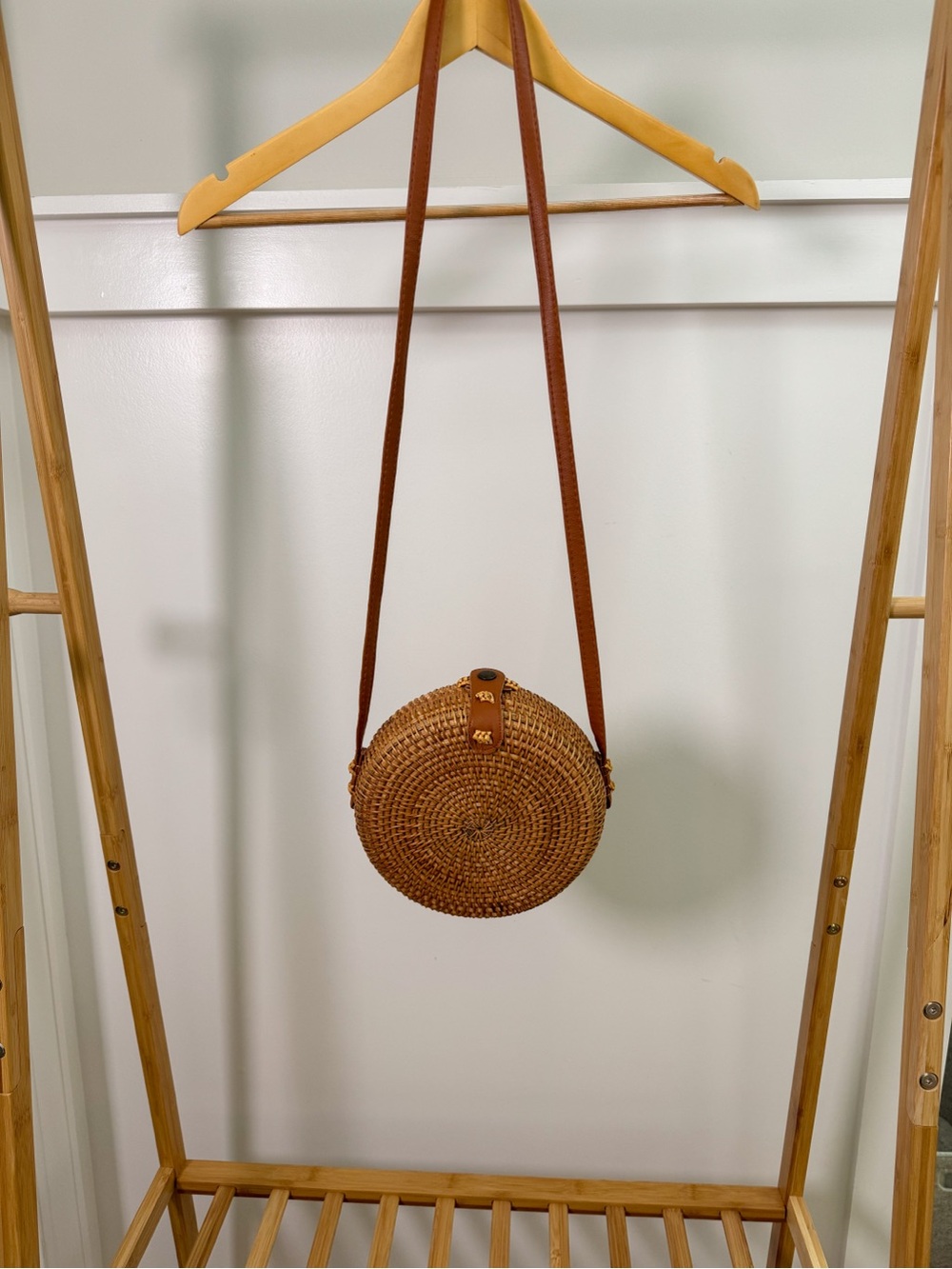 Amazon Round Woven Crossbody Bag in Brown